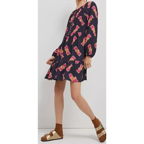 ANTHROPOLOGIE Size Small Sammi Tiered Mini Dress Boho Peasant Preppy - Picture 4 of 15